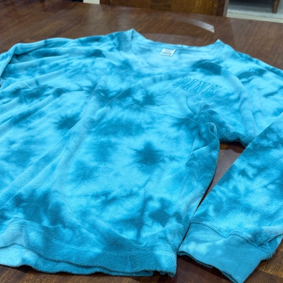 Pink by Victorias Secret Blue Tie-Dye V-Neck Sweatshirt - Terry Cloth Feel - Picture 4 of 5